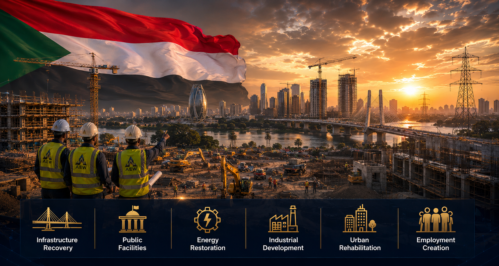 AEW national commitment — infrastructure recovery, public facilities, energy restoration, industrial development, urban rehabilitation, employment creation